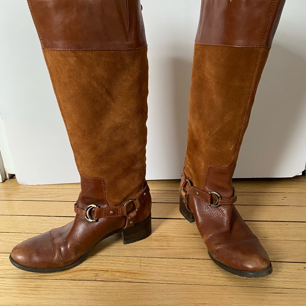 Etienne Aigner Tall Boots Womens 8 M Leather Brown Viola Banana Bread Equestrian